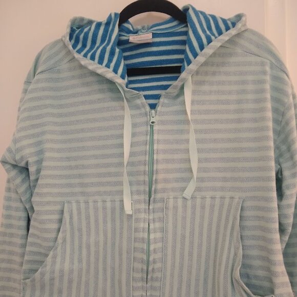 Tops - Columbia women L zip-front sweatshirt hoodie aqua stripes
